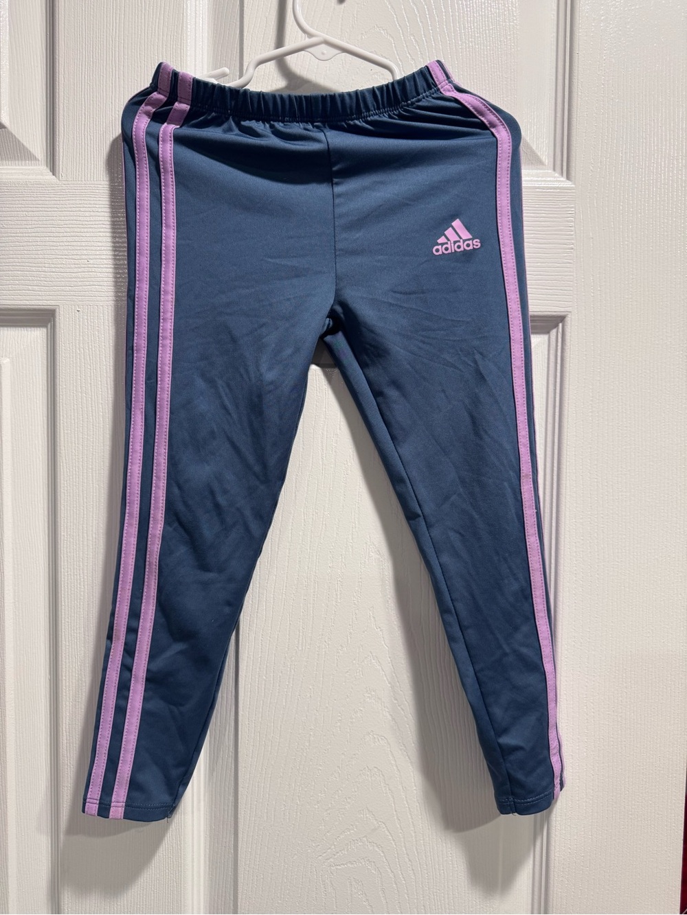adidas Navy Leggings with Pink Side Stripes